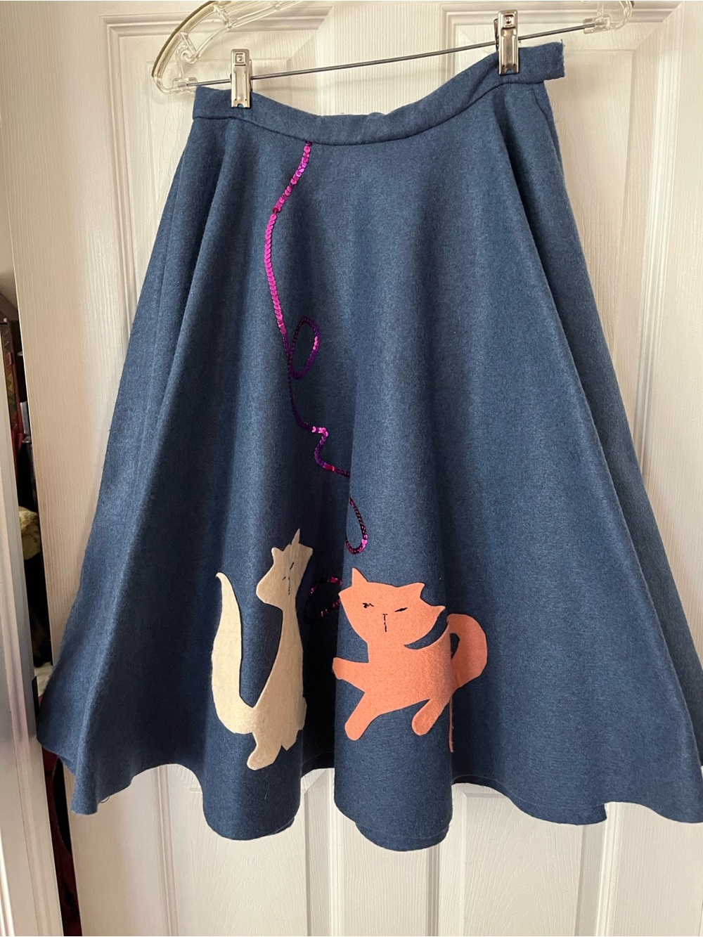 handmade 1980s Felt Poodle (cats) Skirt — 25.5” Length